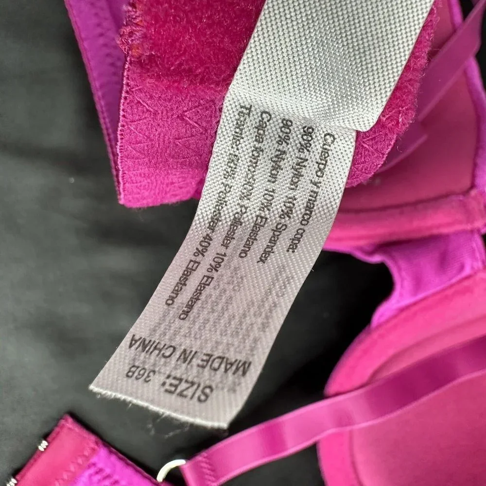 Mopas Intimates Pink Bra Rhinestone Straps Adjustable Straps Underwire - Picture 12 of 12